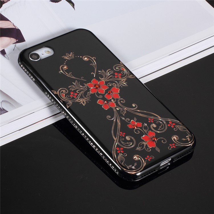 

GIRLSCASE Protection Shell for iPhone 8 / 7 4.7-inch Rhinestone Decor PC TPU Hybrid Cover - Red Flower, iPhone 8