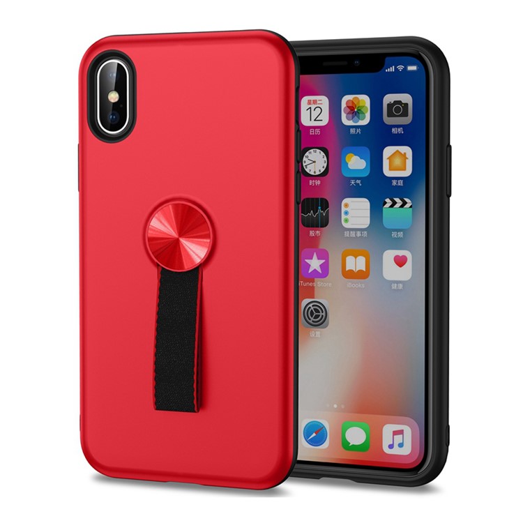 

Hybrid PC and TPU Phone Cover with Finger Ring Holder for iPhone Xs/X 5.8 inch - Red