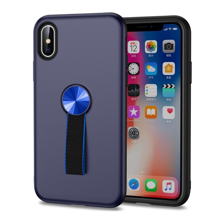 

Hybrid PC and TPU Phone Case with Finger Ring Holder for iPhone Xs/X 5.8 inch - Dark Blue