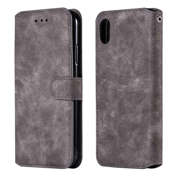 

Premium Vintage PU Leather Wallet Mobile Cover with Stand for iPhone XR 6.1 inch - Grey
