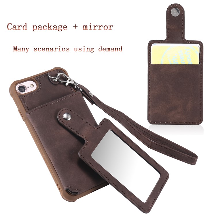 Card Holder Leather Coated TPU Mirror Cell Phone Case Accessory for iPhone 8 / 7 4.7 inch - Coffee-13