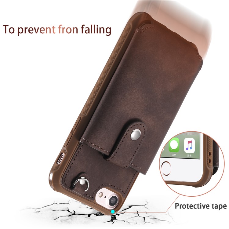 Card Holder Leather Coated TPU Mirror Cell Phone Case Accessory for iPhone 8 / 7 4.7 inch - Coffee-14