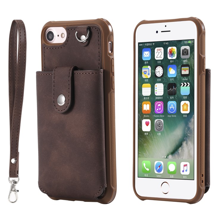 Card Holder Leather Coated TPU Mirror Cell Phone Case Accessory for iPhone 8 / 7 4.7 inch - Coffee-2