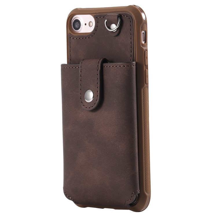 Card Holder Leather Coated TPU Mirror Cell Phone Case Accessory for iPhone 8 / 7 4.7 inch - Coffee-3