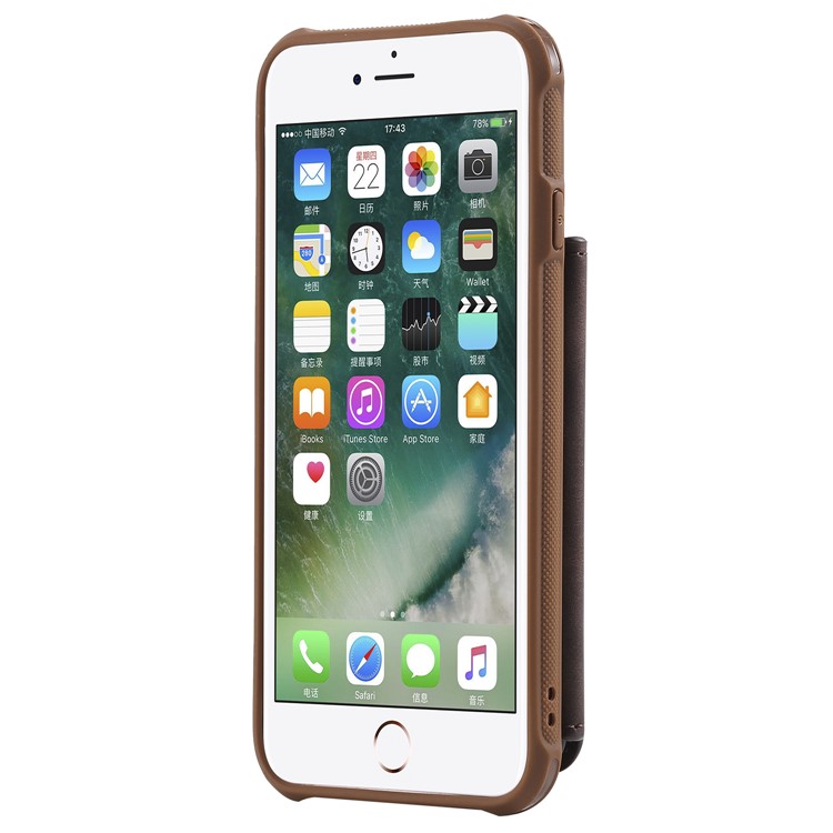 Card Holder Leather Coated TPU Mirror Cell Phone Case Accessory for iPhone 8 / 7 4.7 inch - Coffee-4