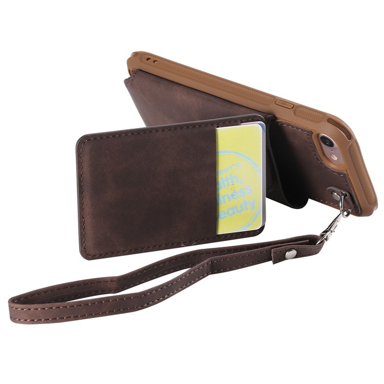 Card Holder Leather Coated TPU Mirror Cell Phone Case Accessory for iPhone 8 / 7 4.7 inch - Coffee-6