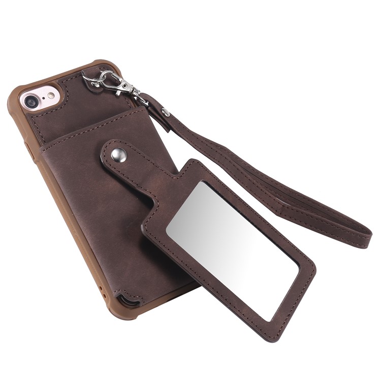 Card Holder Leather Coated TPU Mirror Cell Phone Case Accessory for iPhone 8 / 7 4.7 inch - Coffee-7