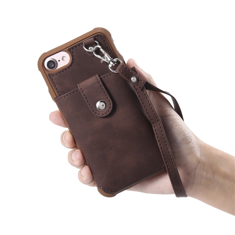 Card Holder Leather Coated TPU Mirror Cell Phone Case Accessory for iPhone 8 / 7 4.7 inch - Coffee-9