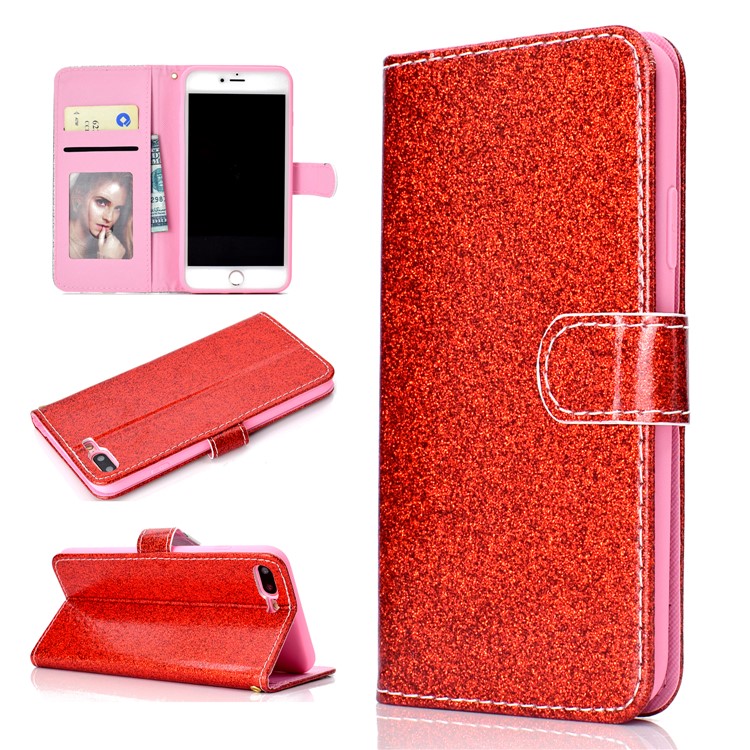 

Flash Powder PU Leather Wallet Stand Shell for iPhone 8 Plus / 7 Plus 5.5 inch - Red, iPhone 8 Plus 5.5 inch