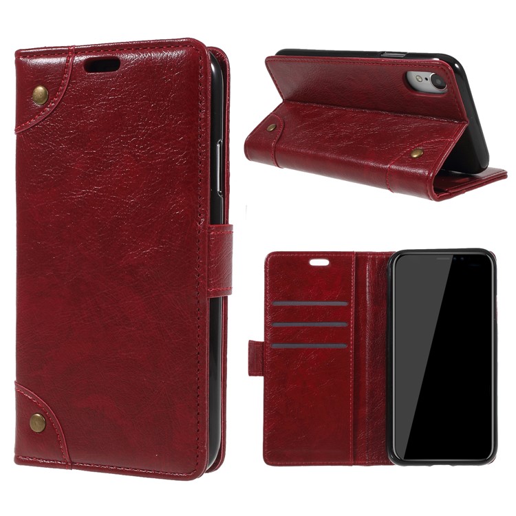 

Retro Style Leather Wallet Stand Cover Case for iPhone XR 6.1 inch - Red