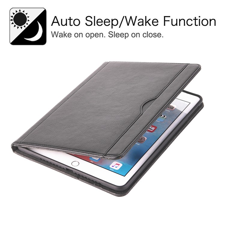 Business Style Wallet Stand PU Leather Smart Case with Pen Slot for iPad 9.7 (2018)/9.7 (2017)/Pro 9.7 (2016)/Air 2/Air - Black-10