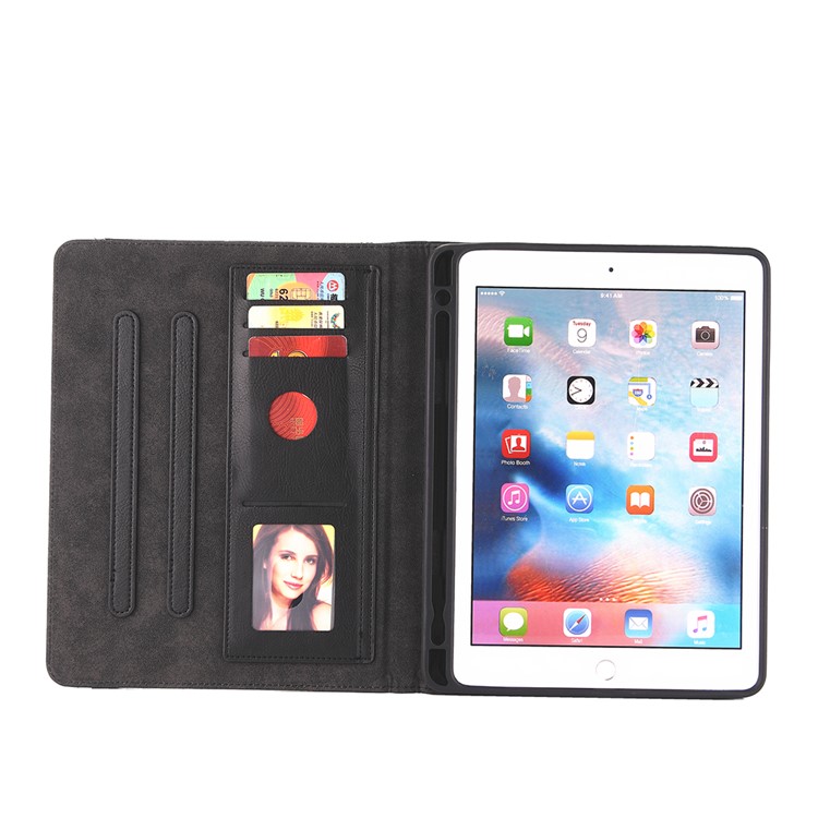 Business Style Wallet Stand PU Leather Smart Case with Pen Slot for iPad 9.7 (2018)/9.7 (2017)/Pro 9.7 (2016)/Air 2/Air - Black-3