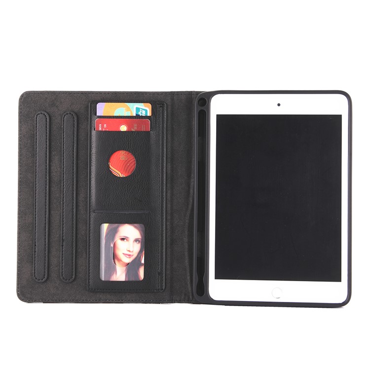 Business Style Wallet Stand PU Leather Smart Case with Pen Slot for iPad Mini 4 / 3 / 2 / 1 - Black-3