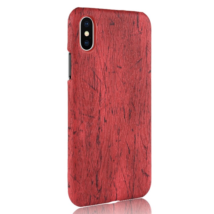 La Contraportada De PC Revestida Cuero De La PU De La Textura De Madera Para El Iphone 9 - Rojo-3