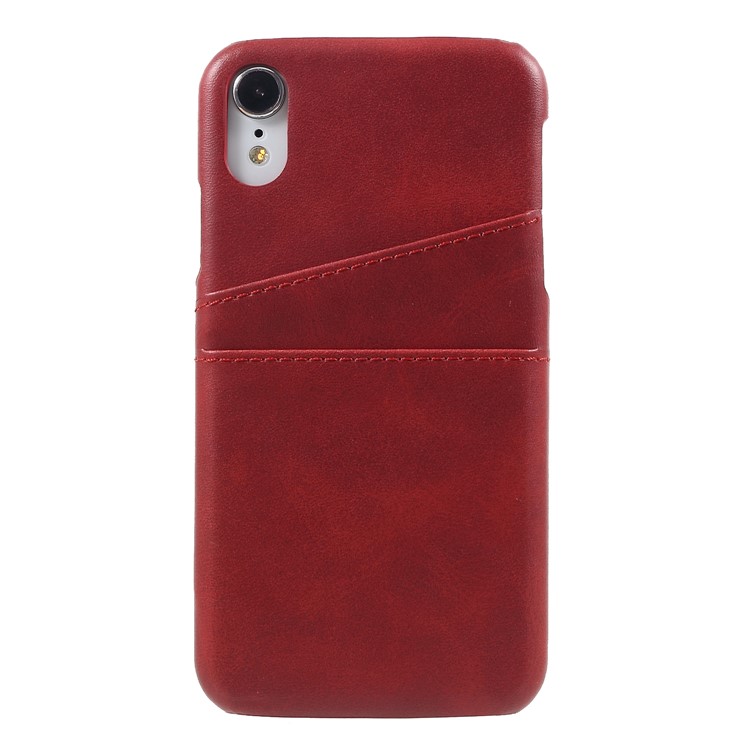 Slots De Cartão Duplo De Couro PU Revestido PC Hard Case Para Iphone 9 De 6,1 Polegadas - Vermelho-2