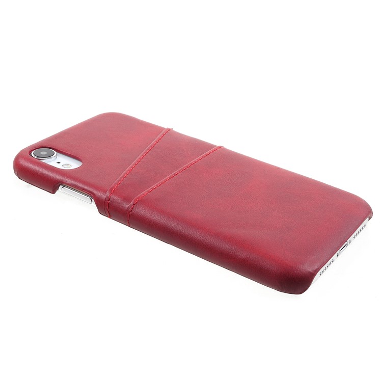 Slots De Cartão Duplo De Couro PU Revestido PC Hard Case Para Iphone 9 De 6,1 Polegadas - Vermelho-3