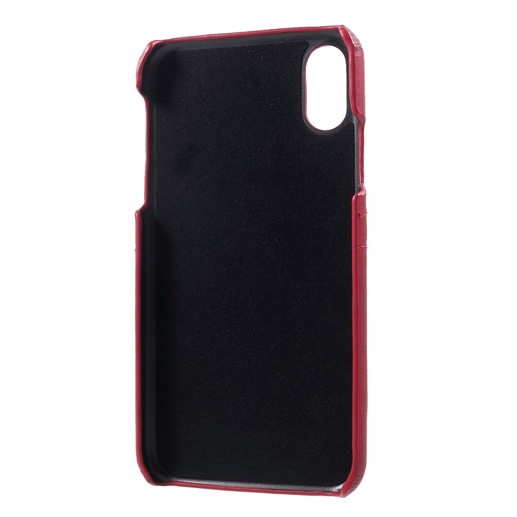 Slots De Cartão Duplo De Couro PU Revestido PC Hard Case Para Iphone 9 De 6,1 Polegadas - Vermelho-4