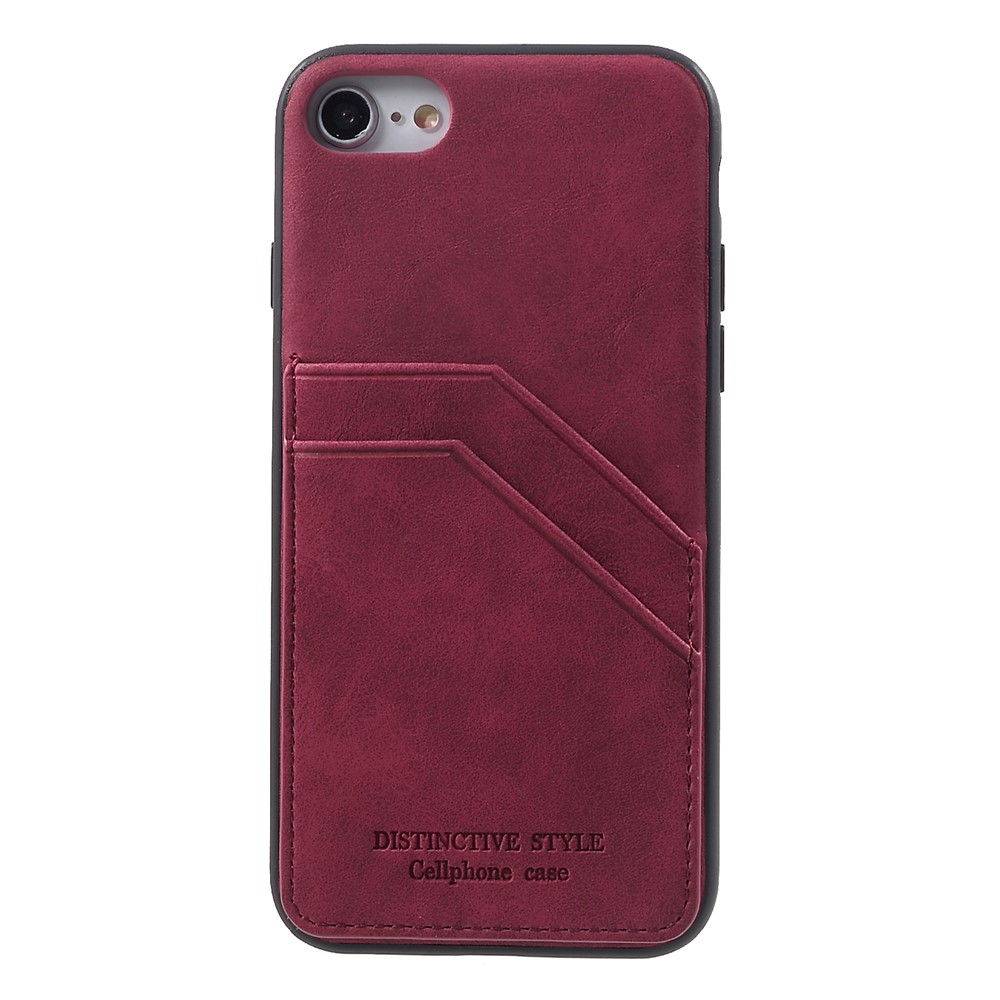 Retro Style PU leather Coated TPU Dual Card Slot Cover for iPhone SE 2nd Gen (2020)/8/7 - Wine Red-1