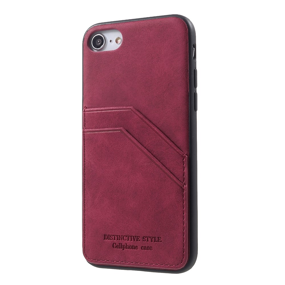 Retro Style PU leather Coated TPU Dual Card Slot Cover for iPhone SE 2nd Gen (2020)/8/7 - Wine Red-2