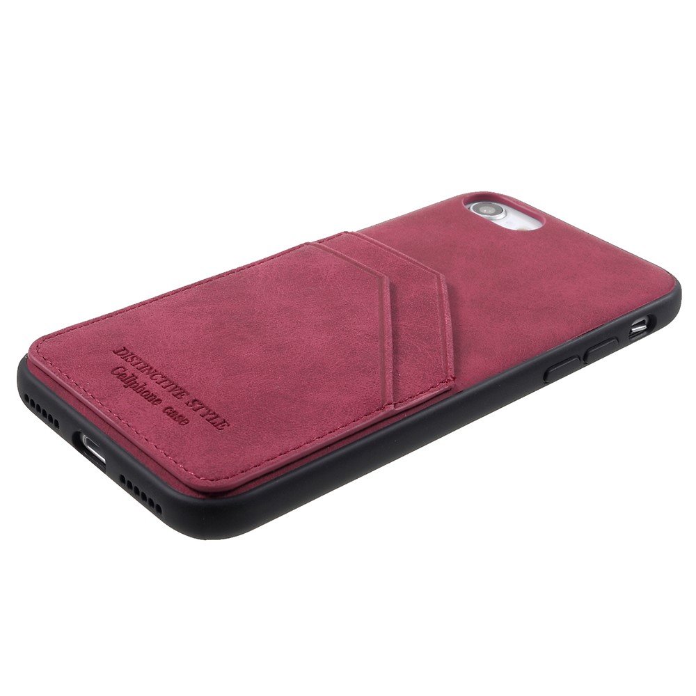 Retro Style PU leather Coated TPU Dual Card Slot Cover for iPhone SE 2nd Gen (2020)/8/7 - Wine Red-3