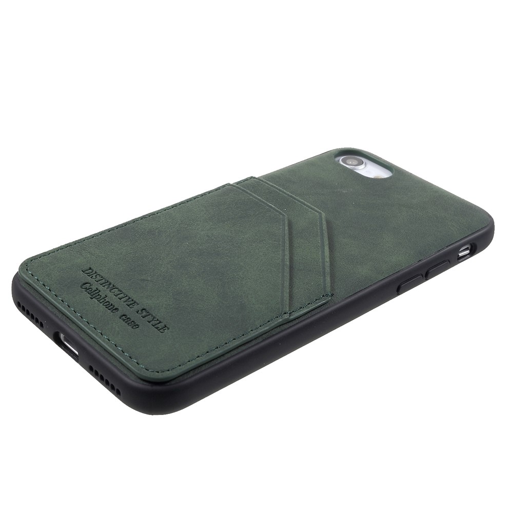 Shell Slot a Doppia Scheda TPU Con Rivestimento in Pelle Retrò Per Iphone 7/8/SE (2022)/SE (2020) - Verde-3