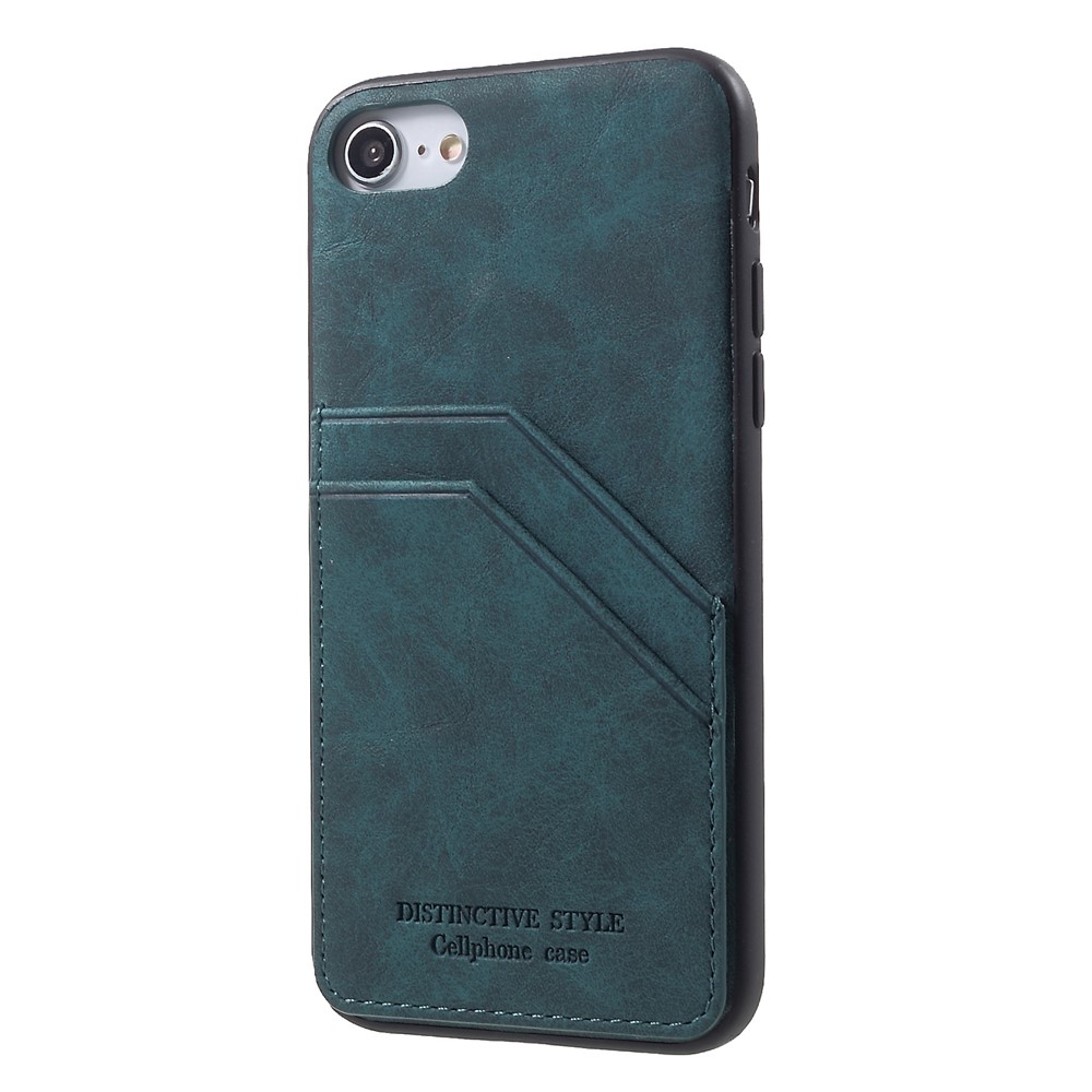 Estilo Retro PU Couro Revestido TPU Slot Para Cartão Dual Telefone Invólucro Para Iphone 8/7 4,7 Polegadas - Azul-2