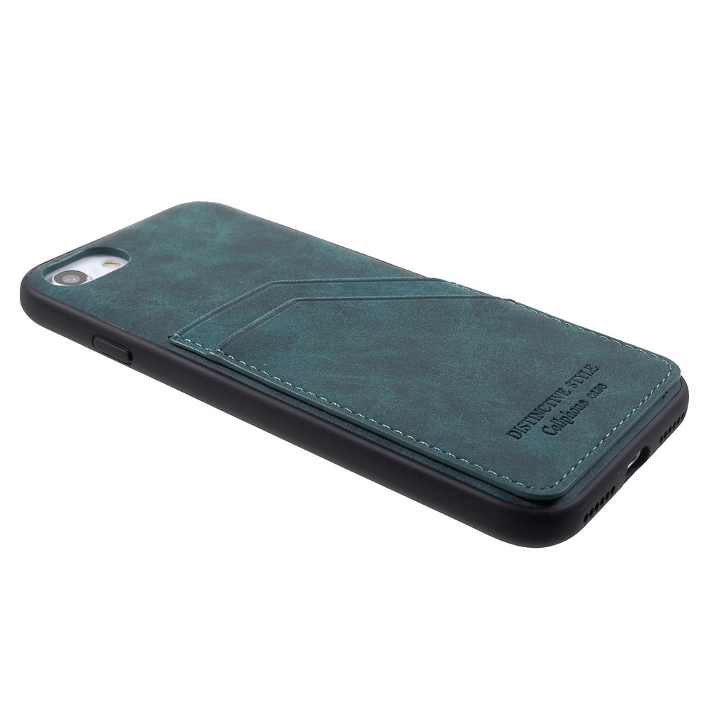 Estilo Retro PU Couro Revestido TPU Slot Para Cartão Dual Telefone Invólucro Para Iphone 8/7 4,7 Polegadas - Azul-3