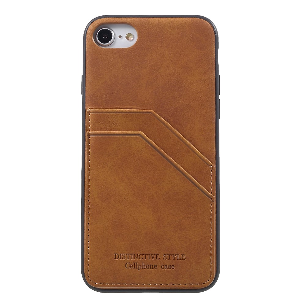 Retro Style PU leather Coated TPU Dual Card Slot Protective Shell for iPhone SE 2nd Gen (2020)/8/7 - Brown-1