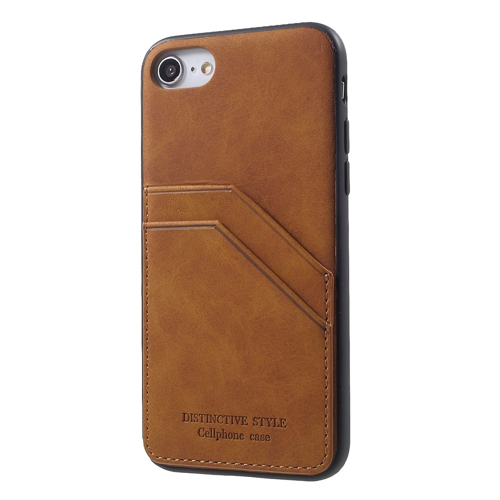 Retro Style PU leather Coated TPU Dual Card Slot Protective Shell for iPhone SE 2nd Gen (2020)/8/7 - Brown-2