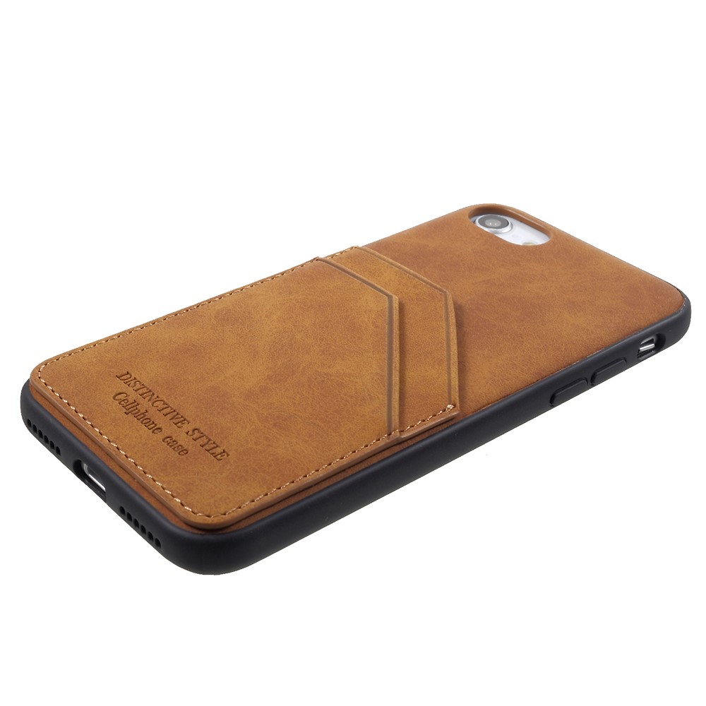 Retro Style PU leather Coated TPU Dual Card Slot Protective Shell for iPhone SE 2nd Gen (2020)/8/7 - Brown-3