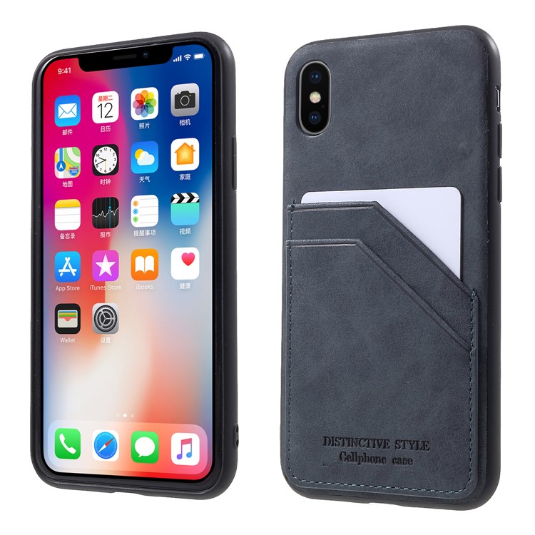

Retro Style PU leather Coated TPU Dual Card Slot Case for iPhone XS / X 5.8 inch - Grey
