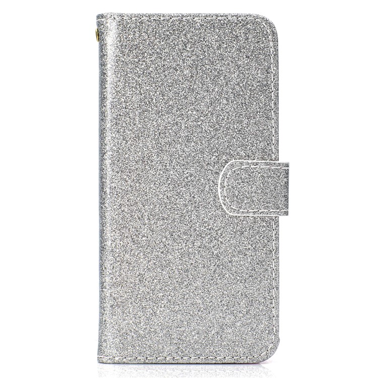 Glitter Powder Magnetic Stand Wallet PU Leather Cover for iPhone XS / X 5.8 inch - Silver-2