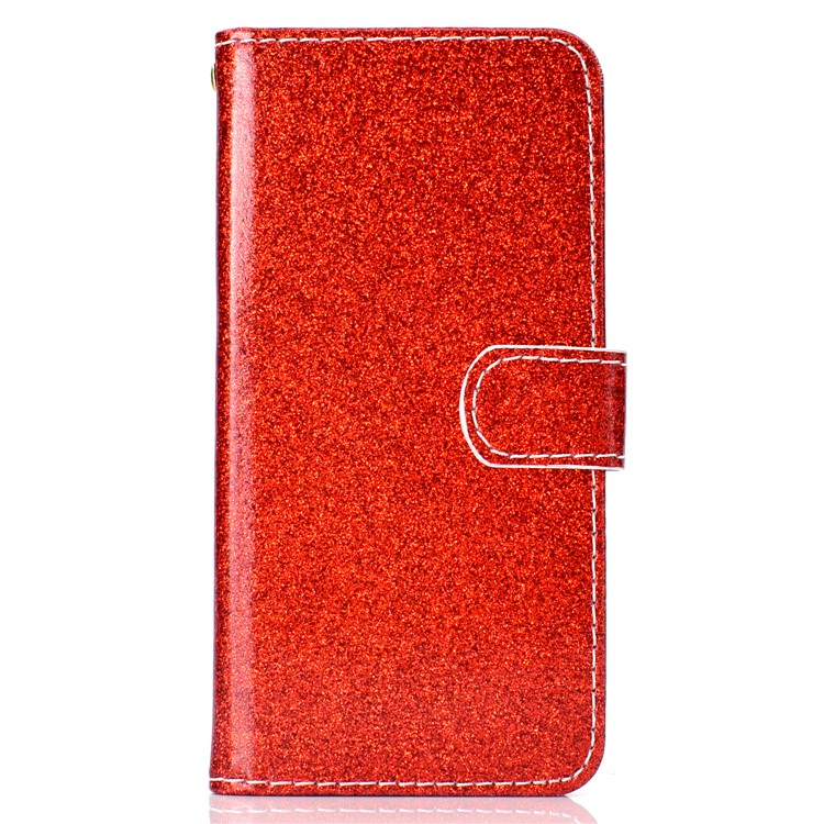 Glitter Powder Magnetic Stand Wallet PU Leather Shell for iPhone XS / X 5.8 inch - Red-2