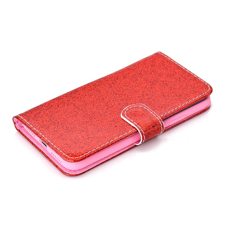 Glitter Powder Magnetic Stand Wallet PU Leather Shell for iPhone XS / X 5.8 inch - Red-6