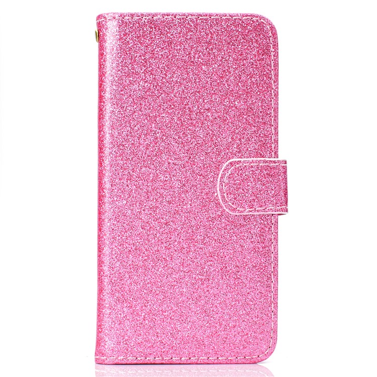 Glitter Powder Magnetic Stand Wallet PU Leather Casing for iPhone XS / X 5.8 inch - Pink-2