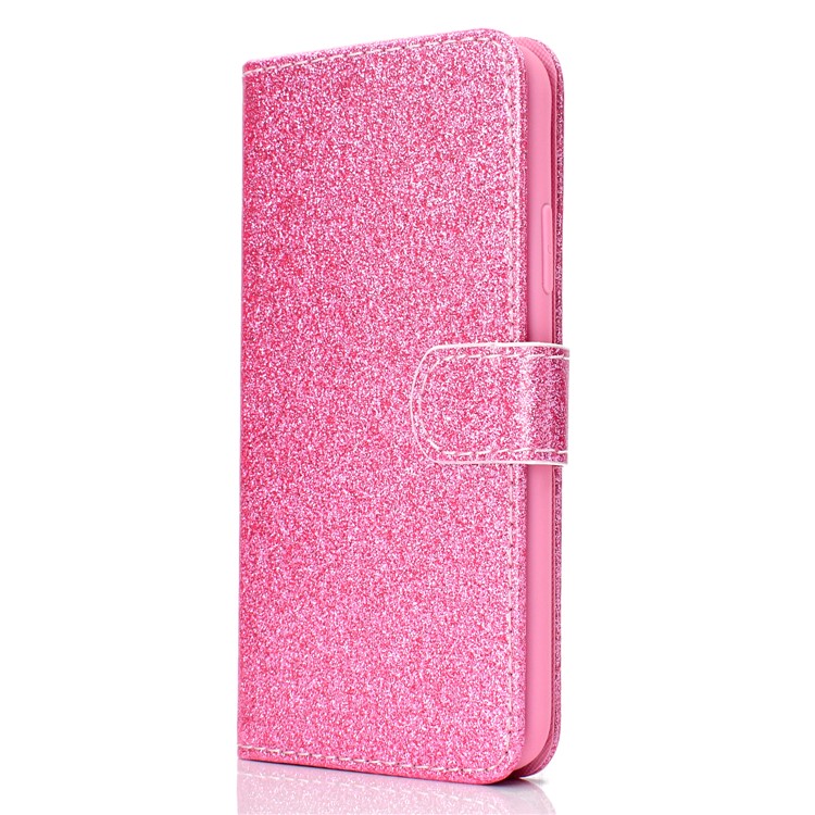 Glitter Powder Magnetic Stand Wallet PU Leather Casing for iPhone XS / X 5.8 inch - Pink-3