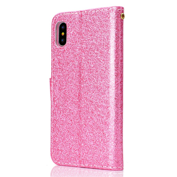 Glitter Powder Magnetic Stand Wallet PU Leather Casing for iPhone XS / X 5.8 inch - Pink-4