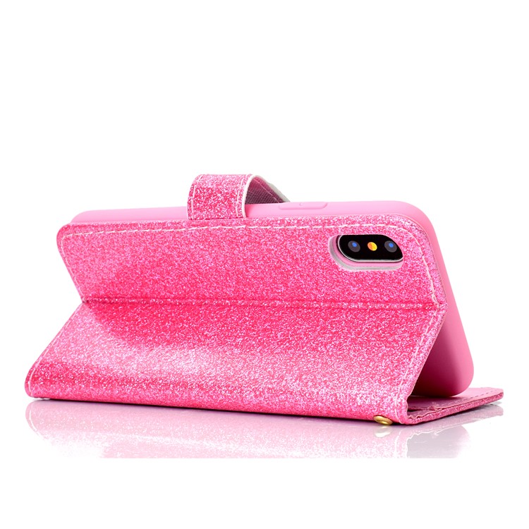 Glitter Powder Magnetic Stand Wallet PU Leather Casing for iPhone XS / X 5.8 inch - Pink-5
