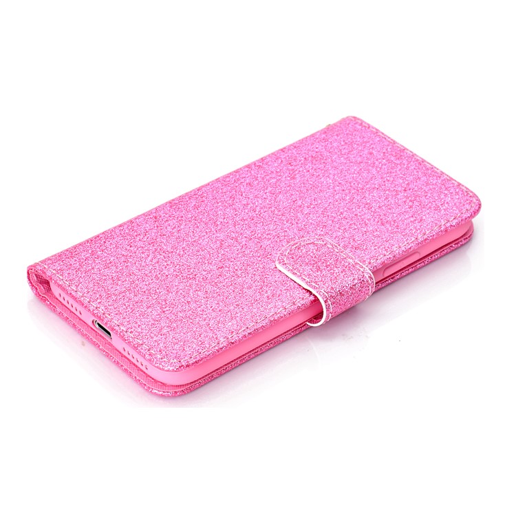 Glitter Powder Magnetic Stand Wallet PU Leather Casing for iPhone XS / X 5.8 inch - Pink-6