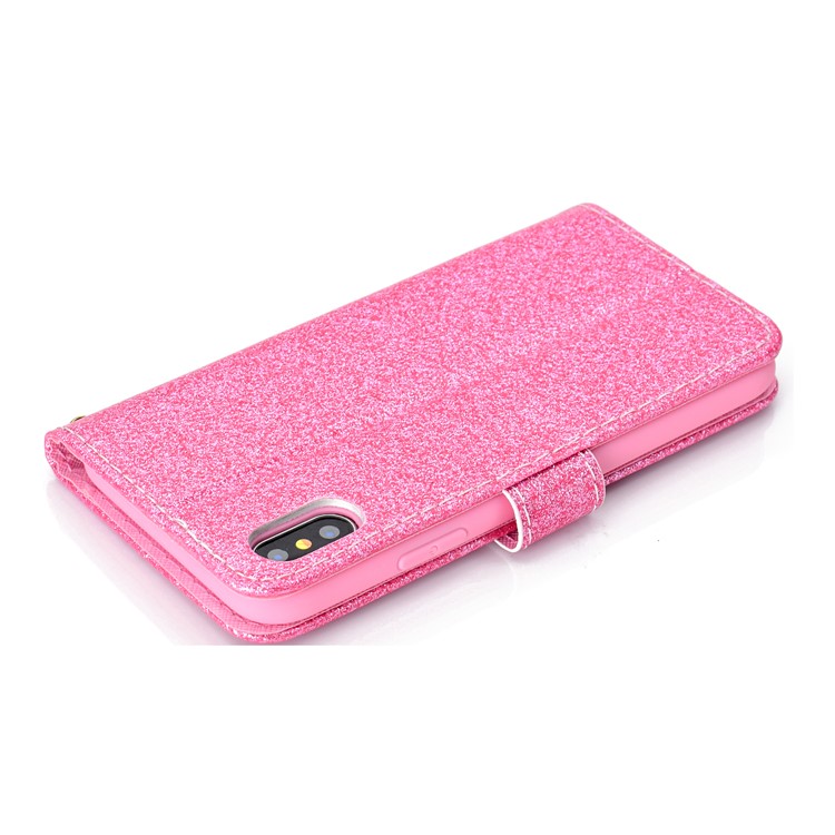 Glitter Powder Magnetic Stand Wallet PU Leather Casing for iPhone XS / X 5.8 inch - Pink-7