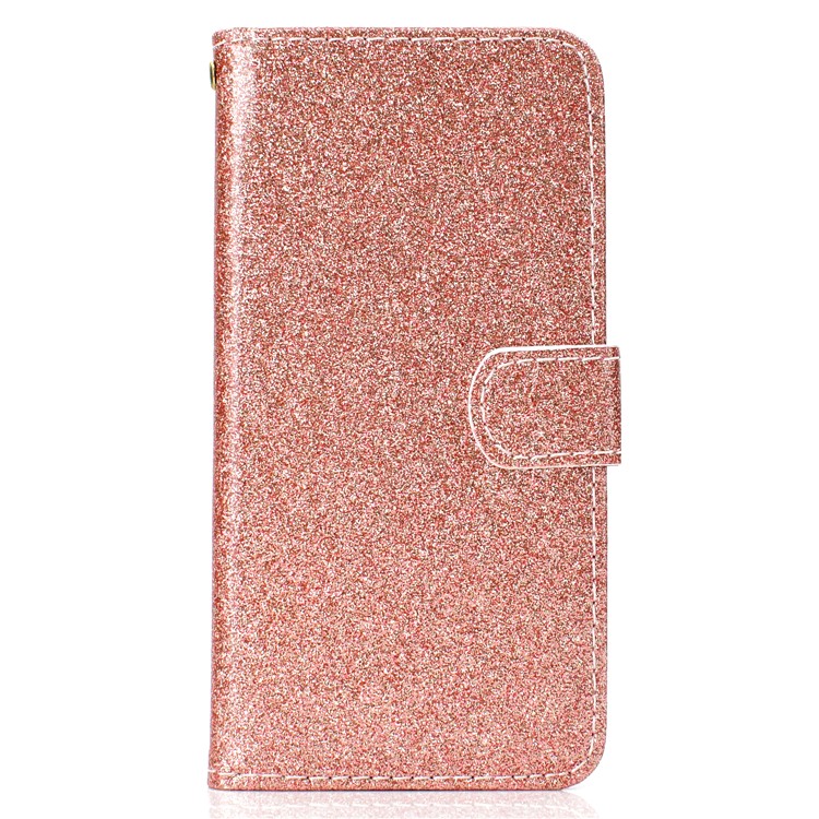 Glitter Powder Magnetic Stand Wallet PU Leather Mobile Phone Case for iPhone XS / X 5.8 inch - Rose Gold-2