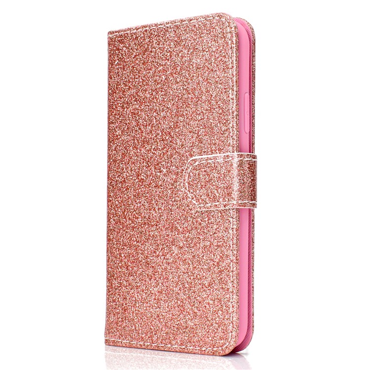 Glitter Powder Magnetic Stand Wallet PU Leather Mobile Phone Case for iPhone XS / X 5.8 inch - Rose Gold-3
