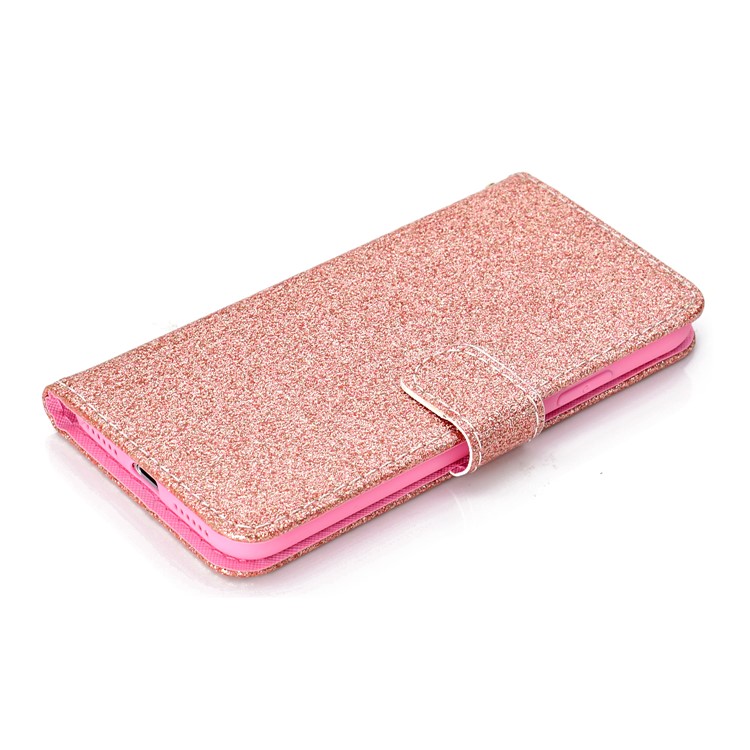 Glitter Powder Magnetic Stand Wallet PU Leather Mobile Phone Case for iPhone XS / X 5.8 inch - Rose Gold-6