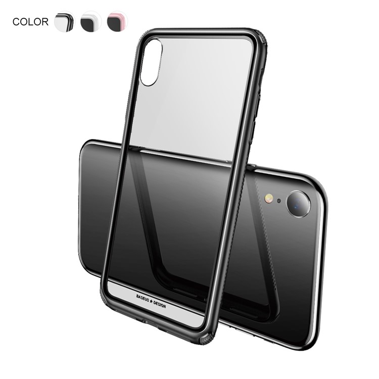 BASEUS See-through Glass + Soft TPU Hybrid Cell Phone Case for iPhone XR 6.1 inch - Black-1
