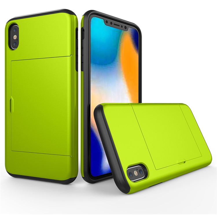 

Пластиковый + TPU Гибридный Защитный Чехол С Гнездом Для Карт Для Iphone 9 Плюс 6,5 Дюйма - Зеленый, iPhone XS Max