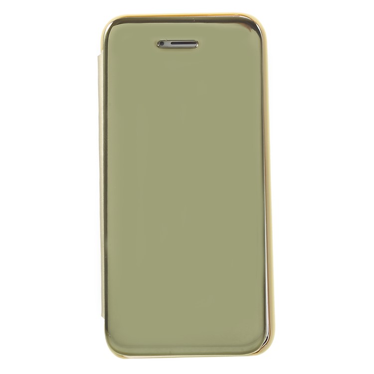

View Window Plated Mirror Surface Leather Stand Casing for iPhone SE / 5s / 5 - Gold