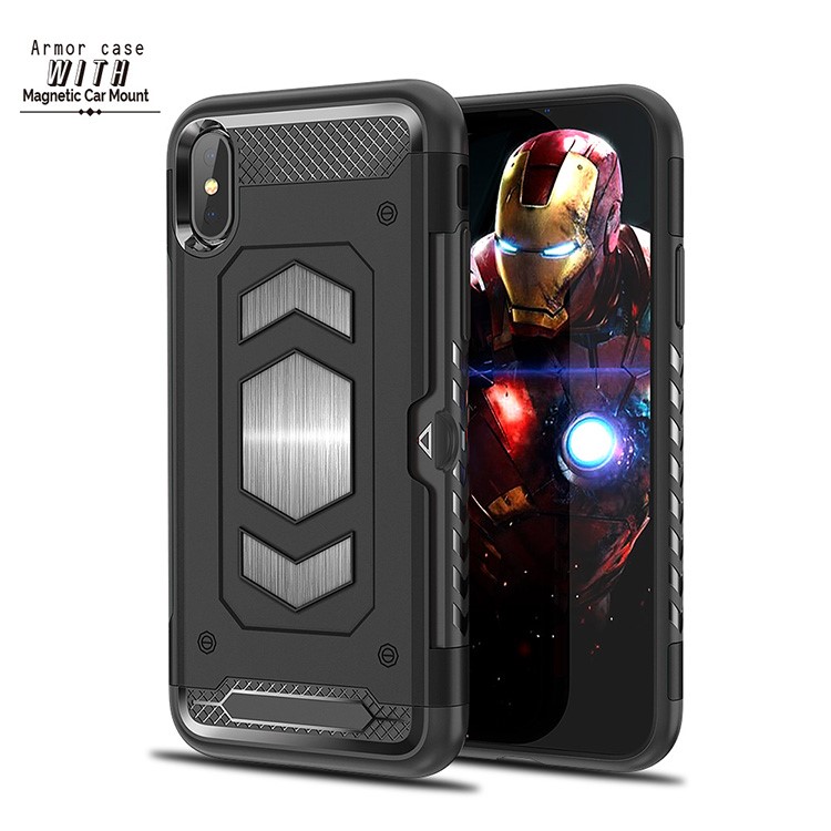 

PC + TPU Combo Card Holder Cover for iPhone XS Max 6.5 inch - Black