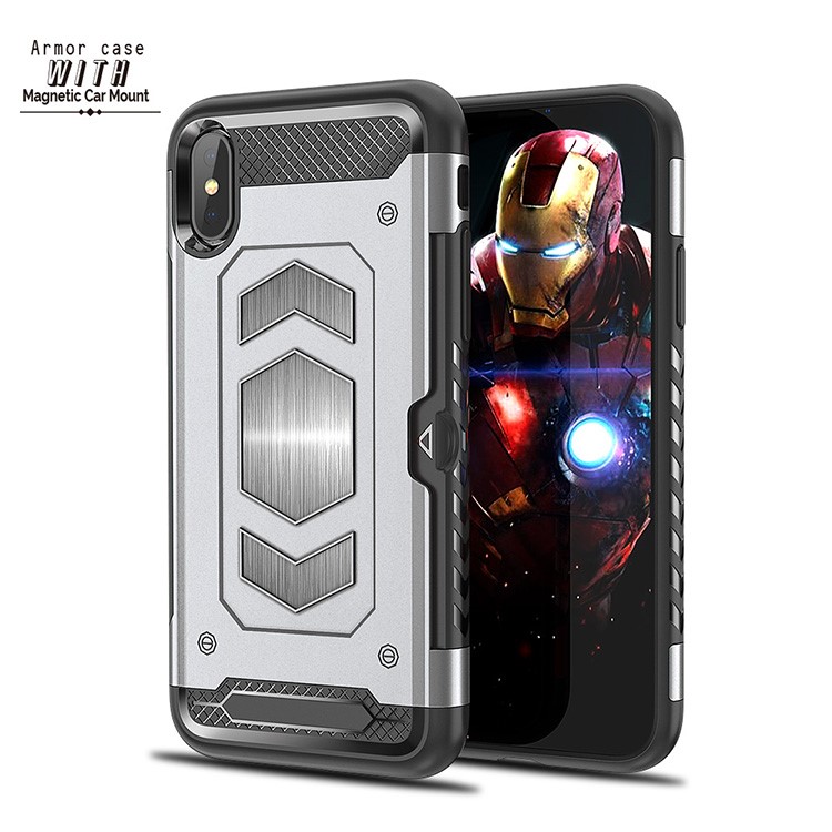 

PC + TPU Combo Card Holder Shell for iPhone XS Max 6.5 inch - Silver, iPhone XS Max