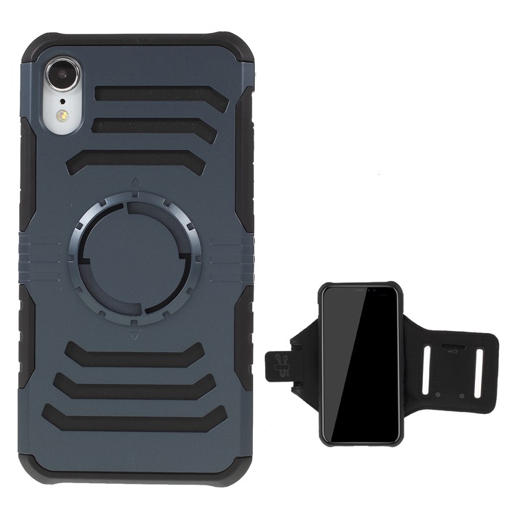 

For iPhone XR 6.1 inch Hybrid PC + TPU Shockproof Protector Cover with Armband - Dark Blue, iPhone XR