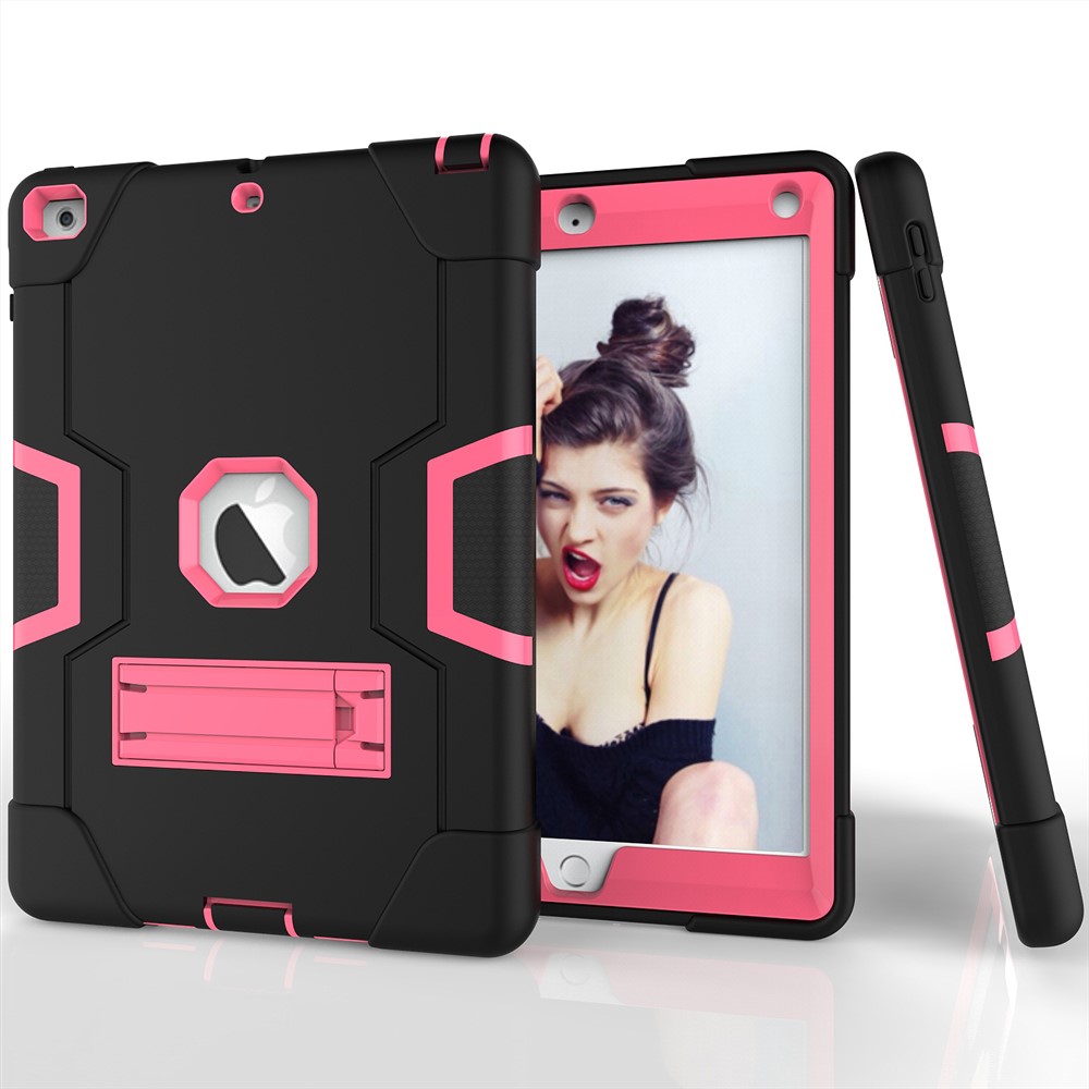 Boîtier Bicolore En Silicone Pour PC À Tablette Avec Support Anti-poussière Pour Ipad 9.7 (2018) /9.7 (2017) - Noir / Rose-2